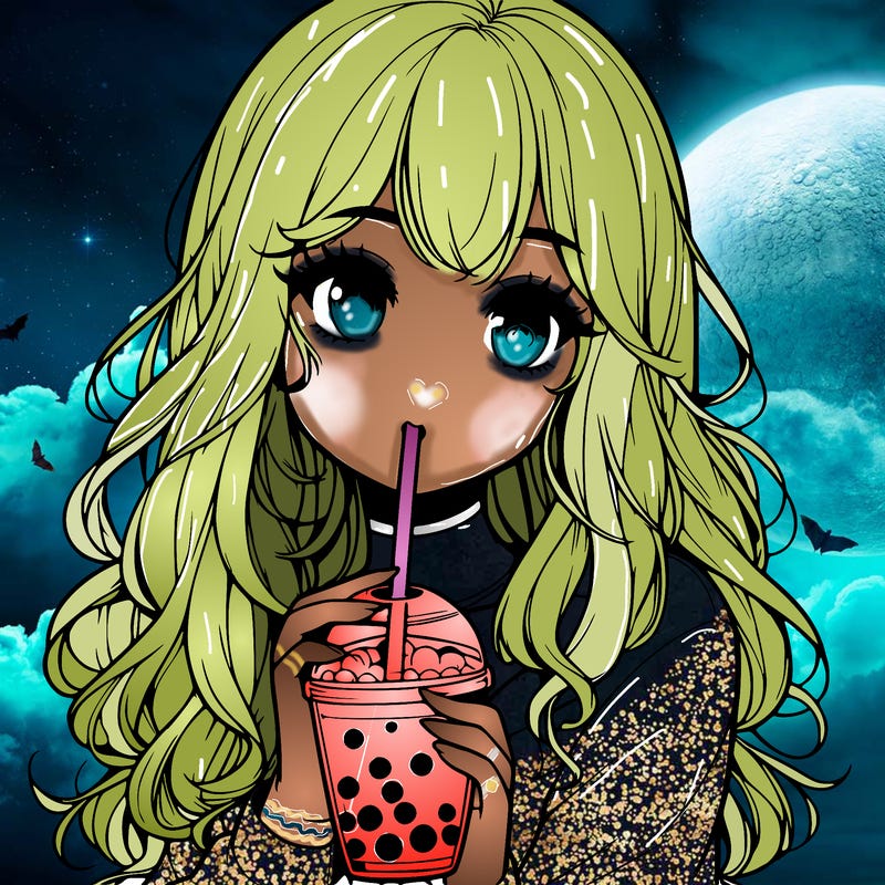 realistic girl drink a boba