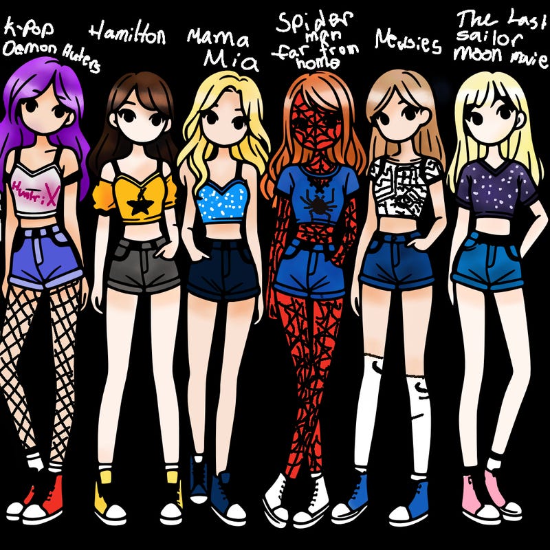 a group of girls wearing crop tops and shorts