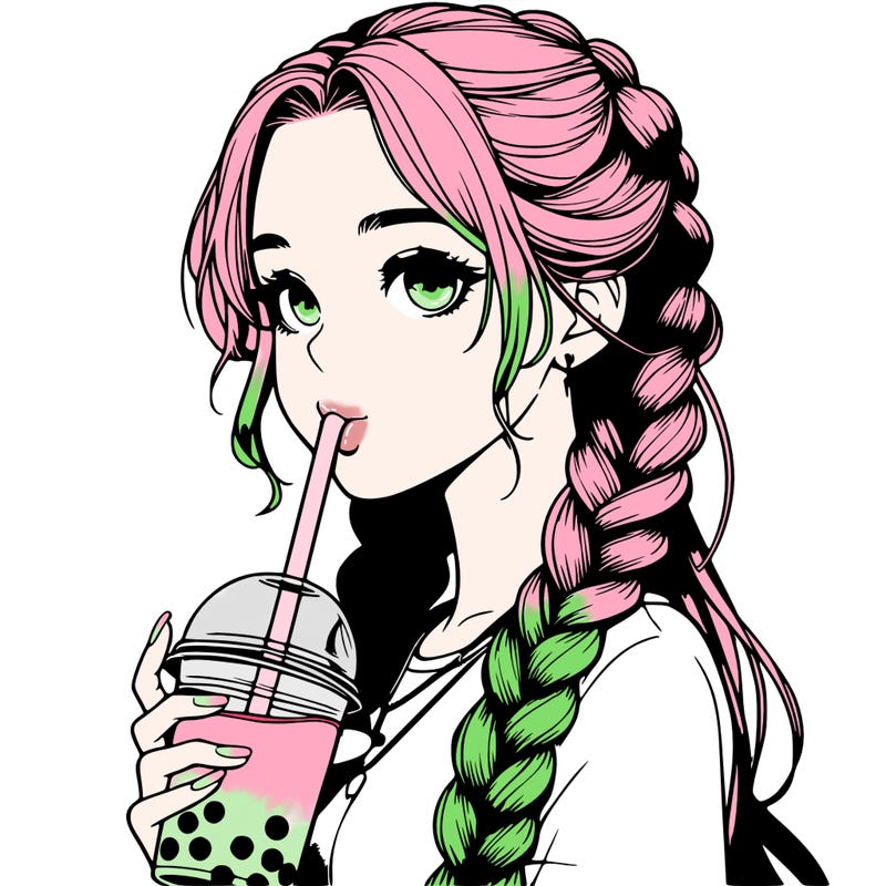 realistic girl with braided hair drinking boba