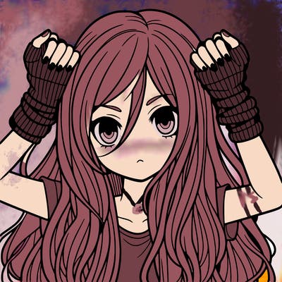 long haired girl with fingerless gloves