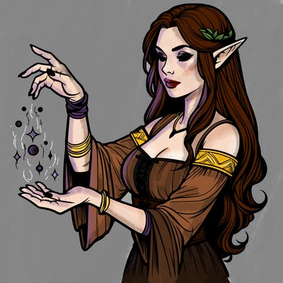 realistic elf casting a spell with her hands