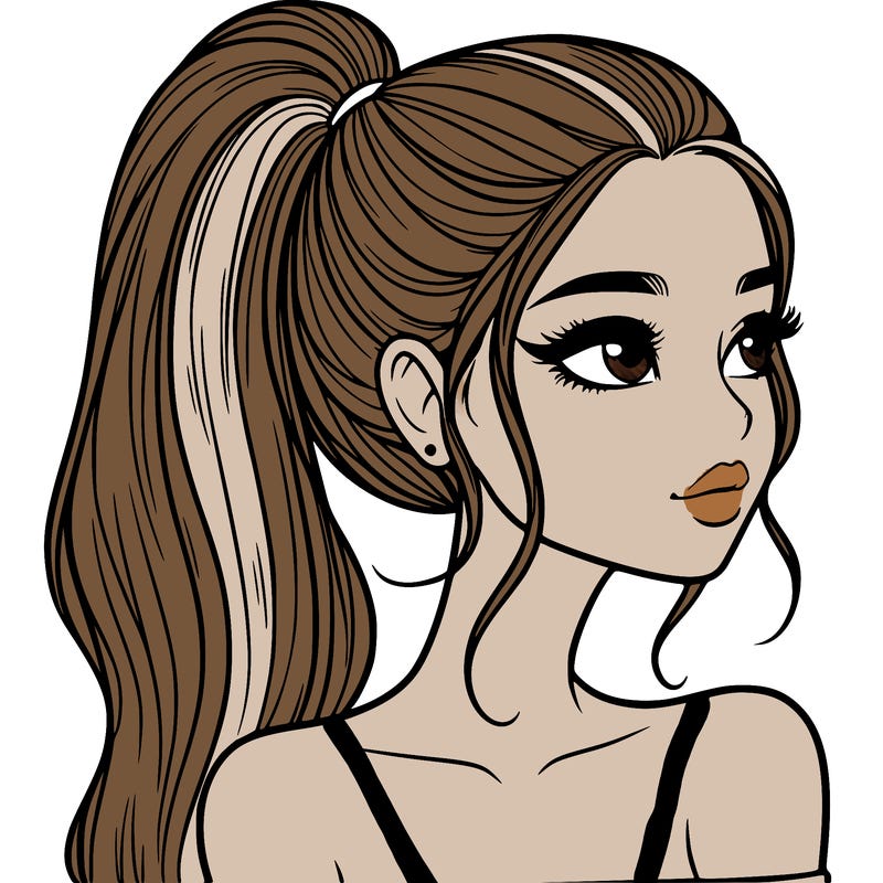 a beautiful and realistic girl with a high pony tail
