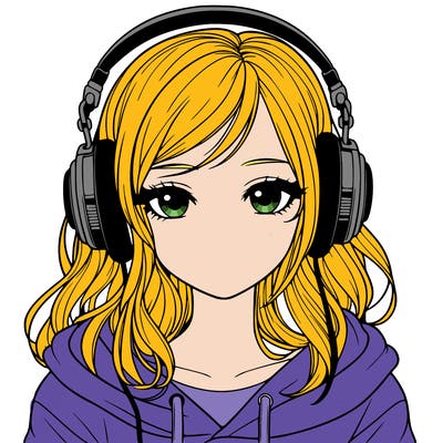 a realistic girl wearing headphones