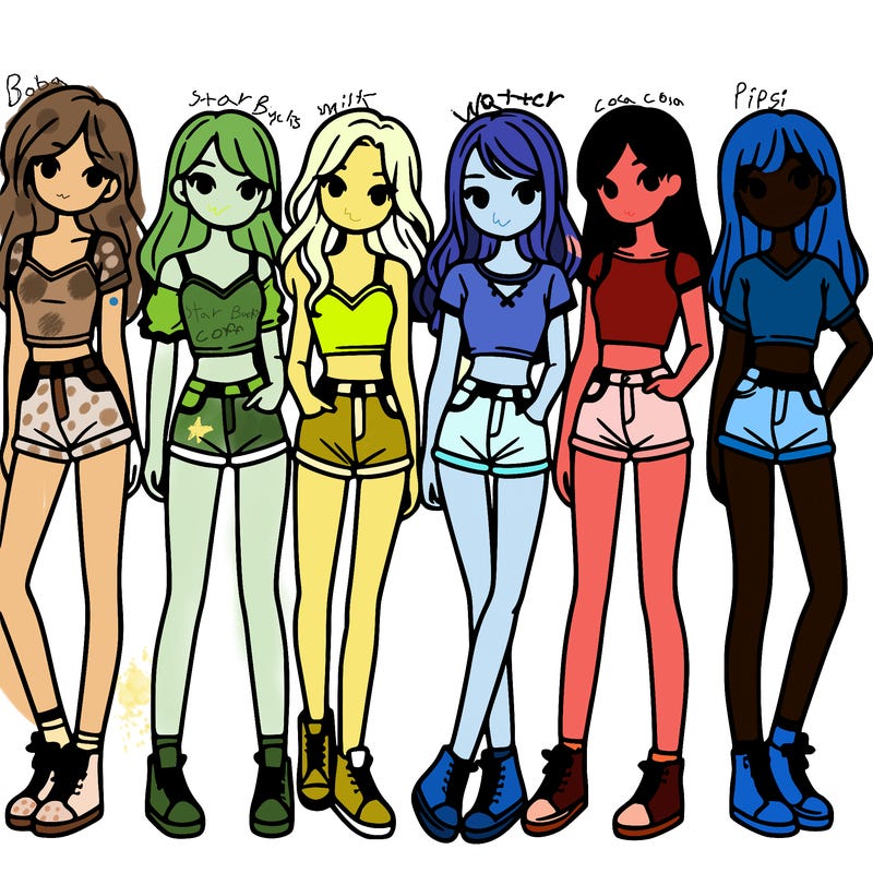 a group of girls wearing crop tops and shorts