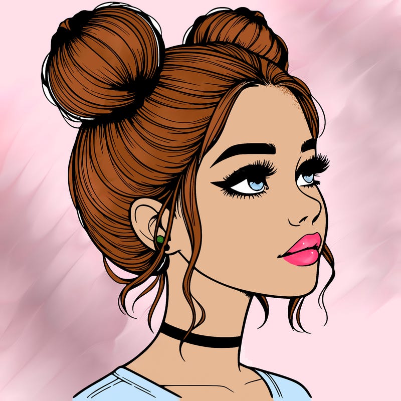 realistic girl with buns on the top of her head