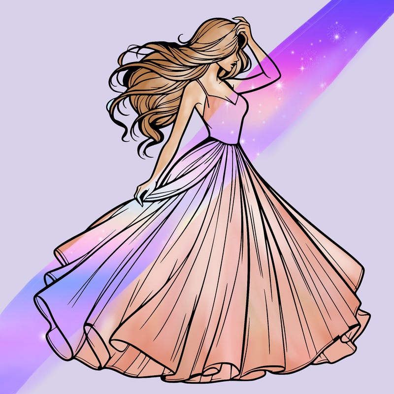 realistic woman with dress flowing in the wind