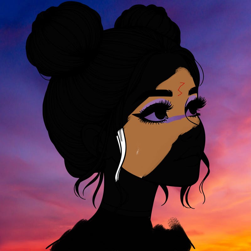 realistic girl with buns on the top of her head