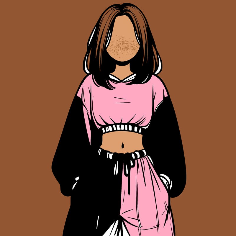 realistic girl faceless with baggy pants and a crop top