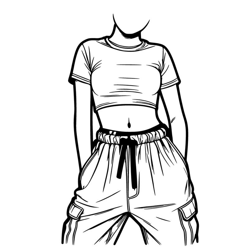realistic girl faceless with baggy pants and crop top