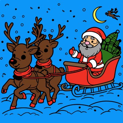 reindeer guiding santa's sleigh