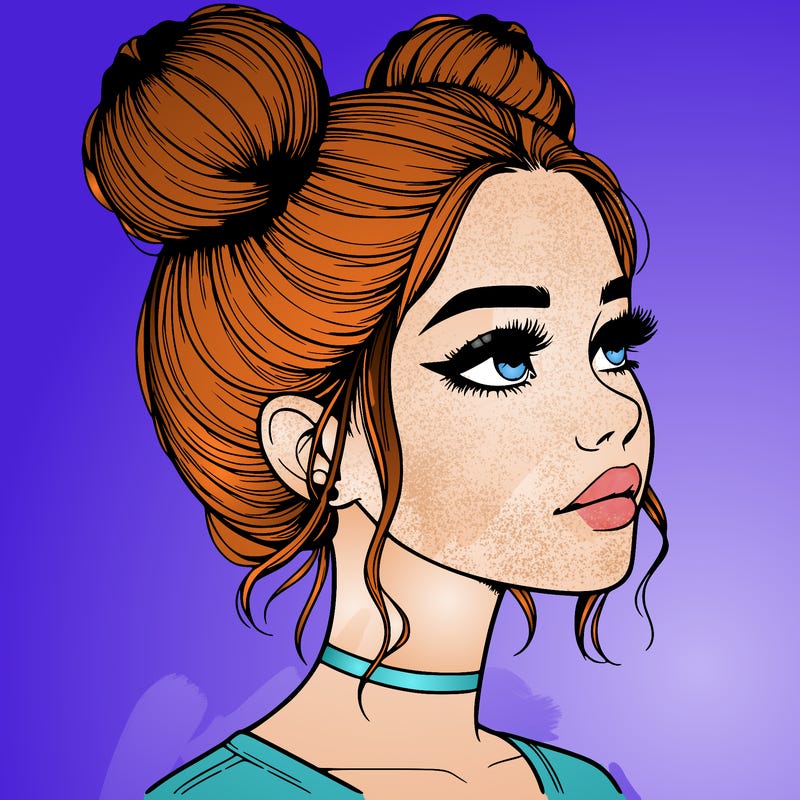 realistic girl with buns on the top of her head