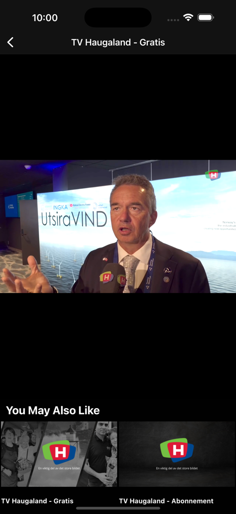 TVH - TV Haugalandモバイルアプリで再生中のニュースレポートのインタビュー。地元の放送が特徴です。