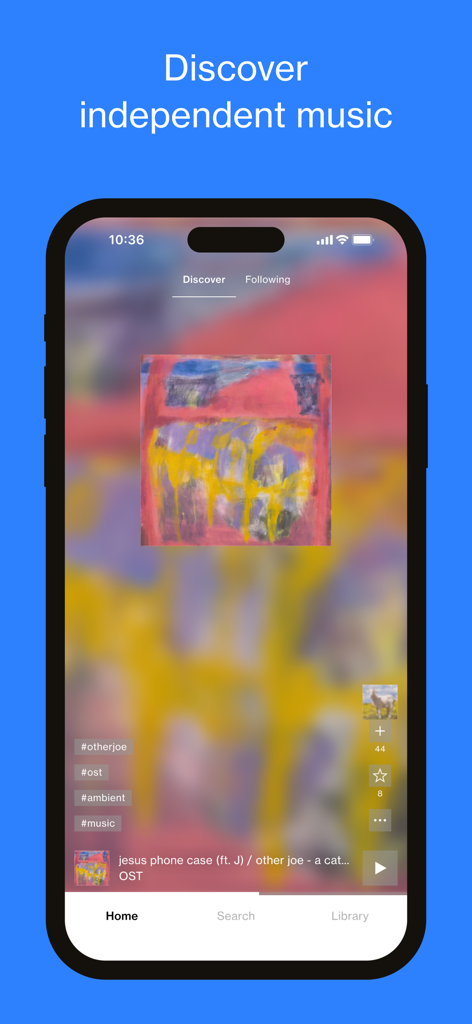Nina Protocol - Screenshot of the Nina Protocol app Discover screen featuring independent music and abstract artwork