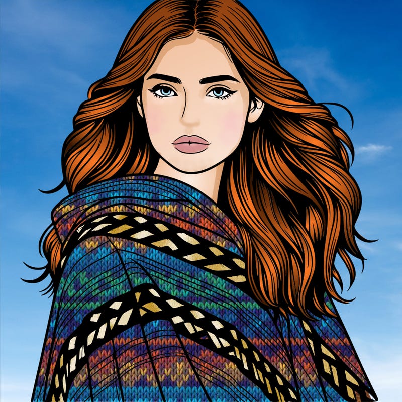 a woman with a poncho realistic