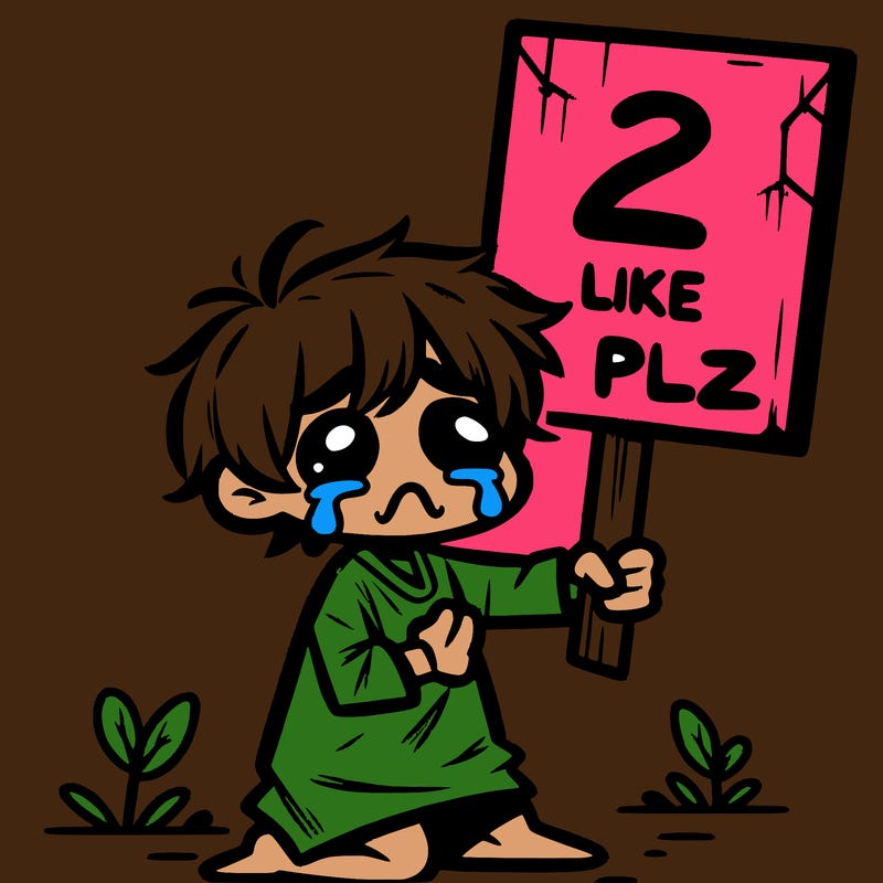 small poor toddler crying with sign that says 2 like plz