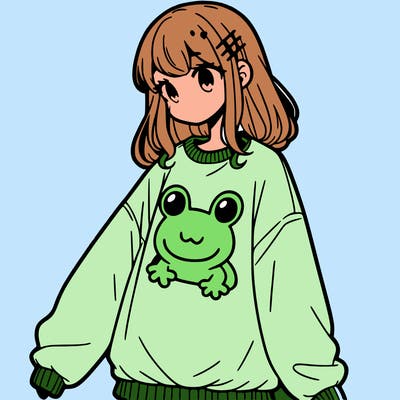 girl wearing frogging sweatshirt