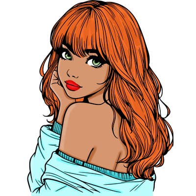 realistic girl with bangs looking over her shoulder