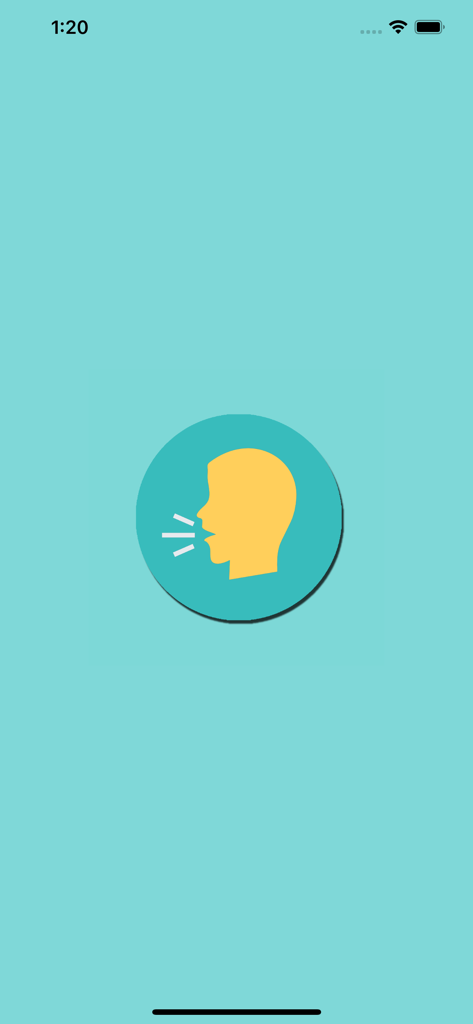 Type & Pronounce Spell Checker - Splash screen for Type and Pronounce app featuring a yellow speaking head icon on a turquoise background