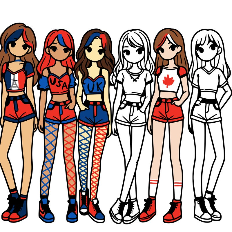 a group of girls wearing crop tops and shorts