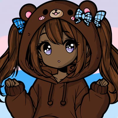 cute anime girl with ponytails and a cute bear hoodie