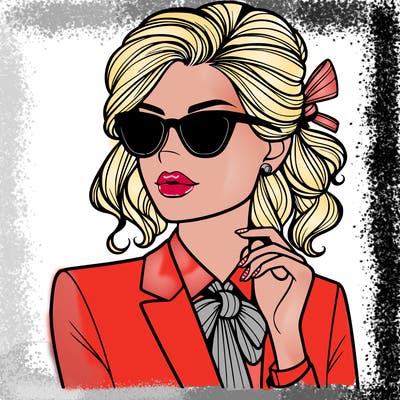 elegant woman in suit and sunglasses