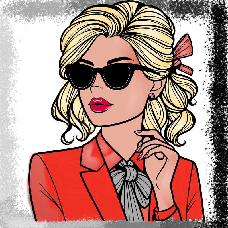 elegant woman in suit and sunglasses