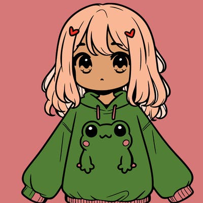 girl wearing frogging sweatshirt
