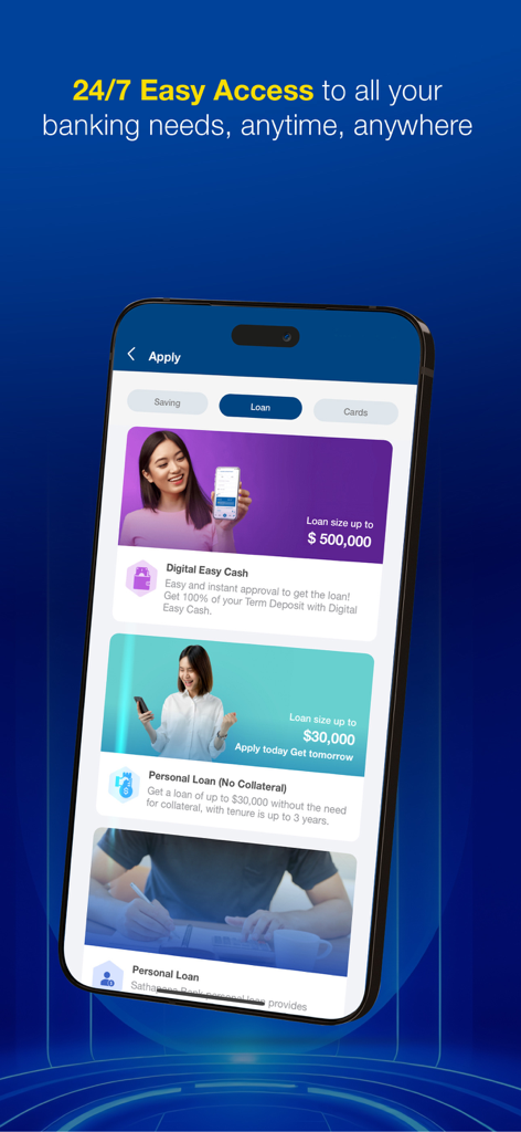Sathapana Mobile - Sathapana Mobile app screen showing loan options including digital easy cash and personal loans