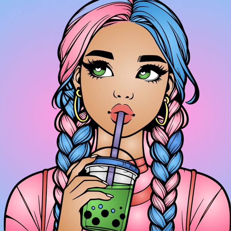realistic girl with braided hair drinking boba