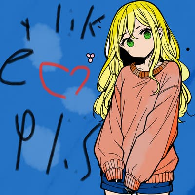 manga teen girl  in a sweater and baggy pants