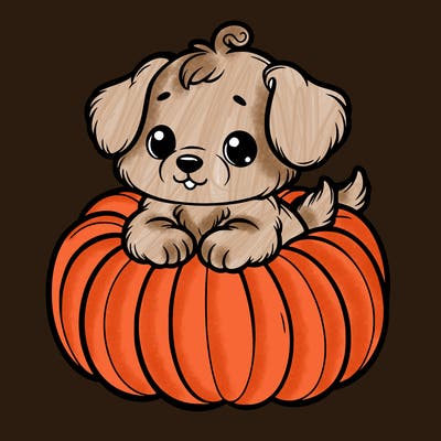 cute little puppy in a pumpkin