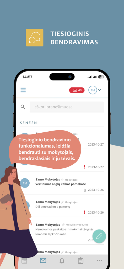 Mobile screen showing the messaging interface of the TAMO Ismaniems app for communication between parents and teachers.