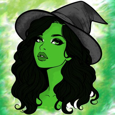 realistic witch girl with wavy hair and lips
