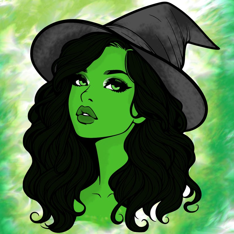 realistic witch girl with wavy hair and lips