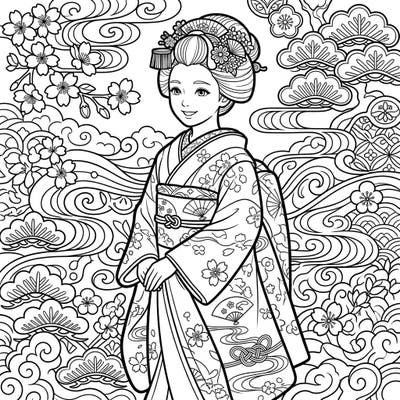 Step into the graceful world of Japanese culture with this captivating maiko coloring page. Featuring delicate details and traditional motifs, it offers a serene and engaging artistic escape.