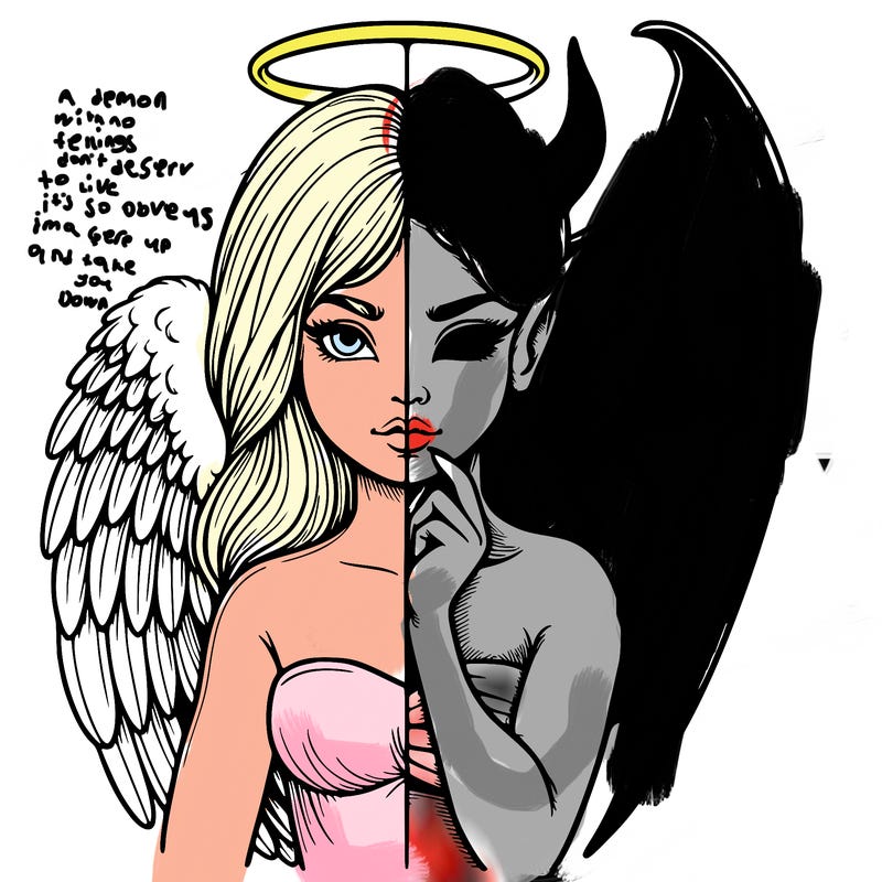 realistic angel half demon