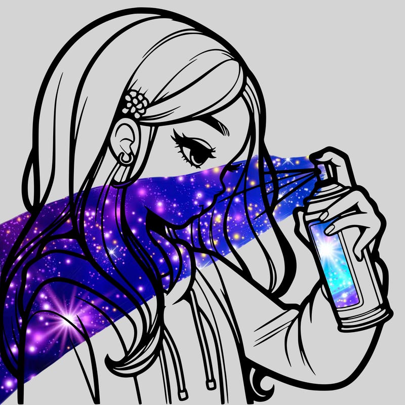 a realistic girl spray painting