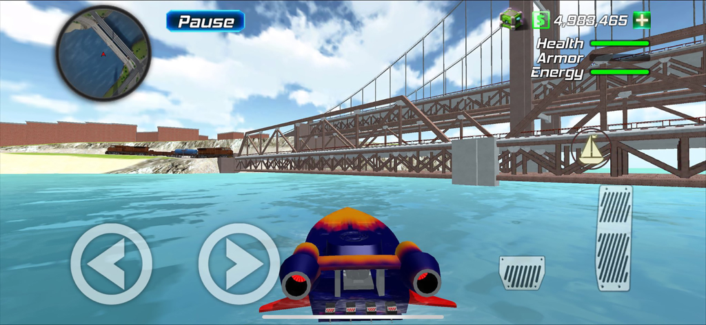 Amazing Rope Police - Una lancha rápida navegando por el agua en la ciudad de mundo abierto de Amazing Rope Police