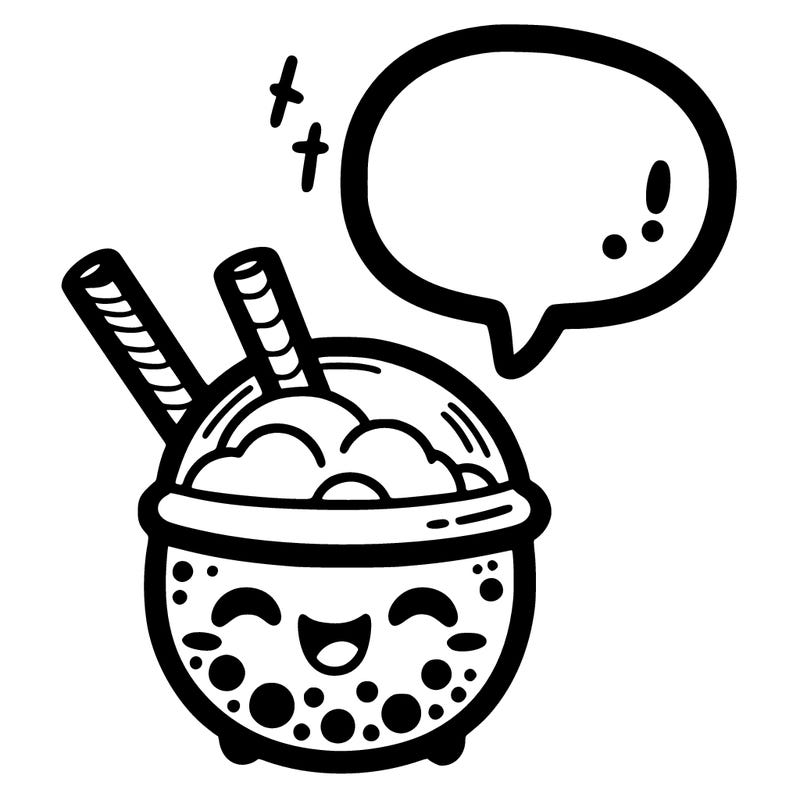 boba tea with a speech bubble and a happy face