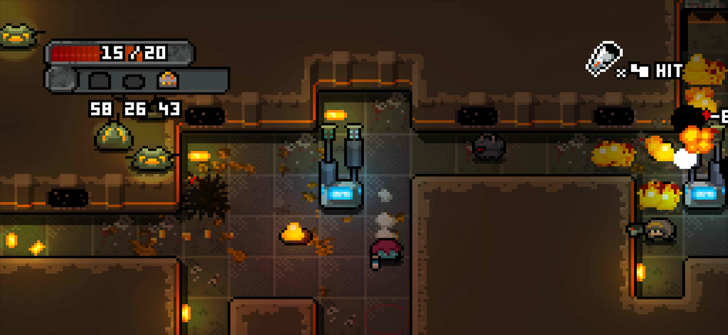 Space Grunts - A top down view of a pixel art character fighting aliens in the Space Grunts moon base.