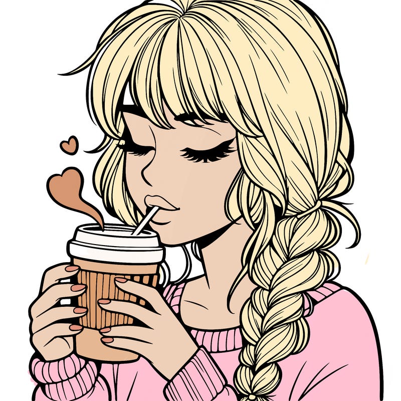 realistic girl drinking coffee