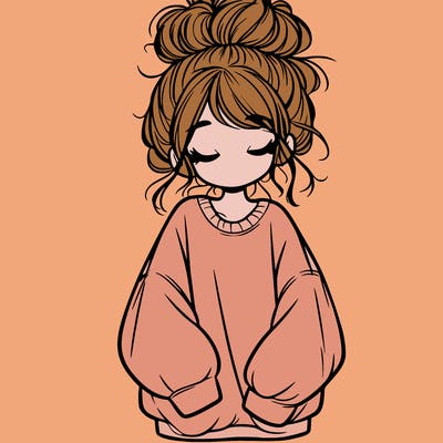 girl with baggy sweatshirt and messy bun