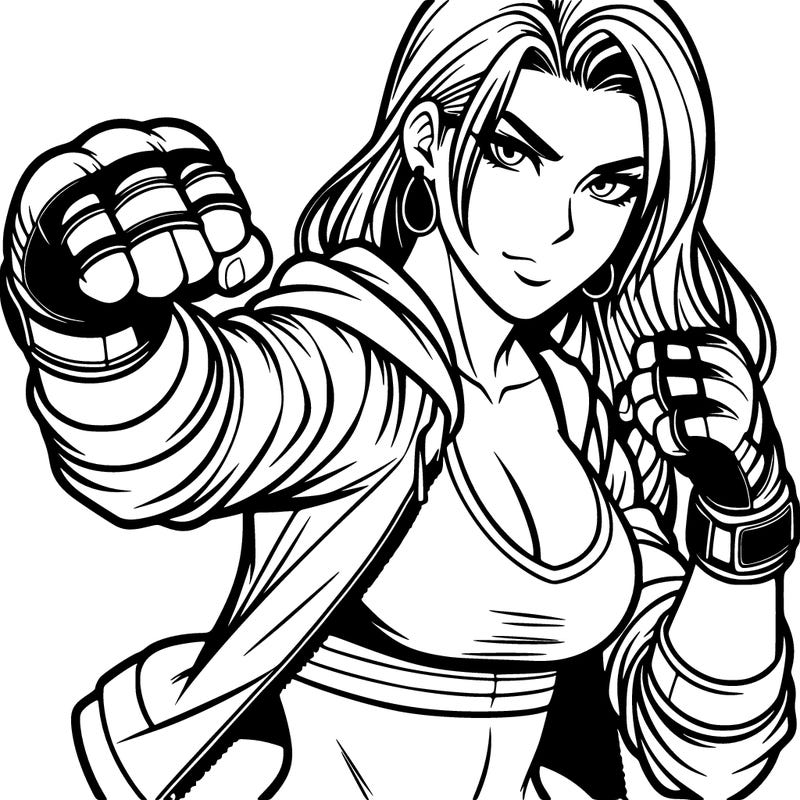 badass woman in fighting stance with fingerless gloves