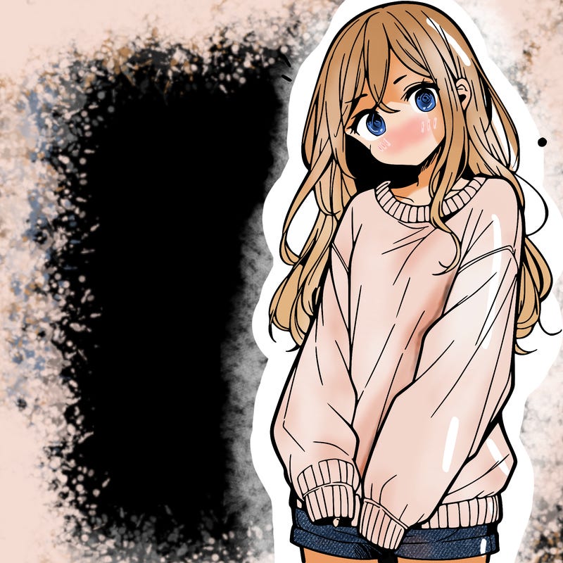 manga teen girl  in a sweater and baggy pants