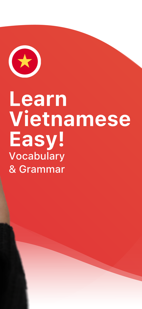 Learn Vietnamese Easyアプリの画面、語彙と文法のレッスンを表示