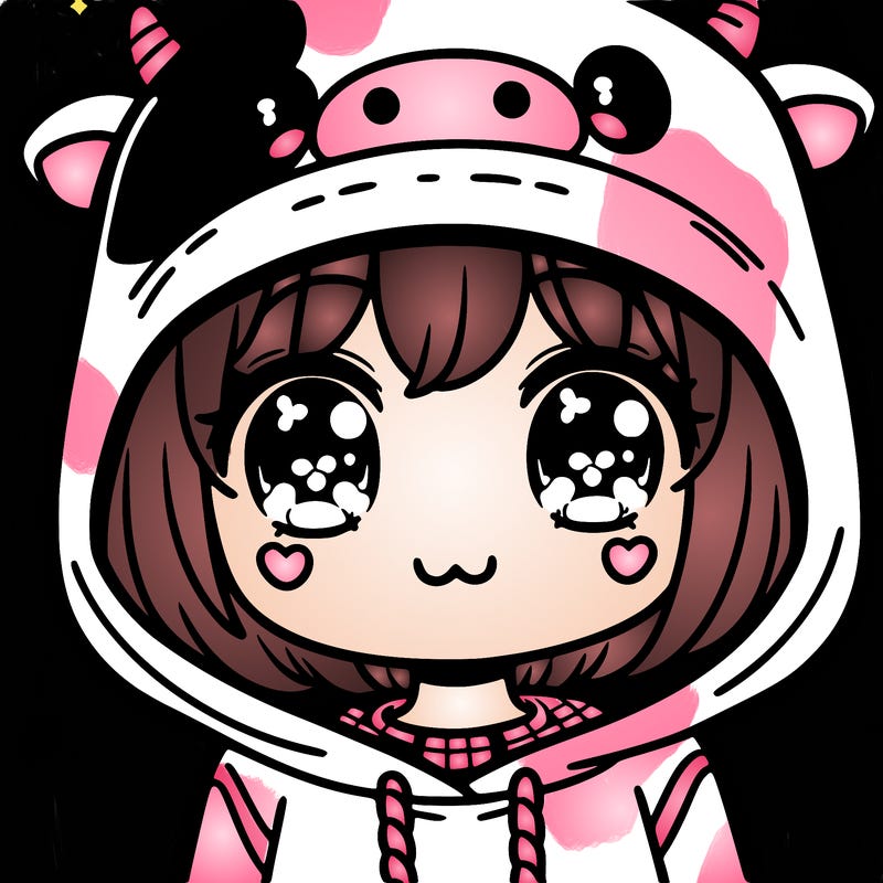kawaii girl with cow hoodie