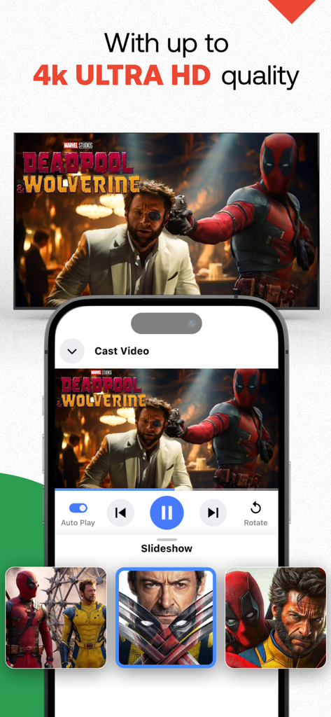 Chromecaster: Get Streaming TV - Uma tela de iPhone transmitindo conteúdo de vídeo de alta qualidade 4K Ultra HD para uma televisão