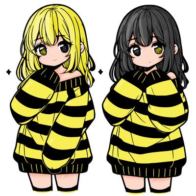 anime girl in a striped oversized sweater
