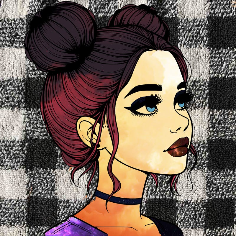 realistic girl with buns on the top of her head