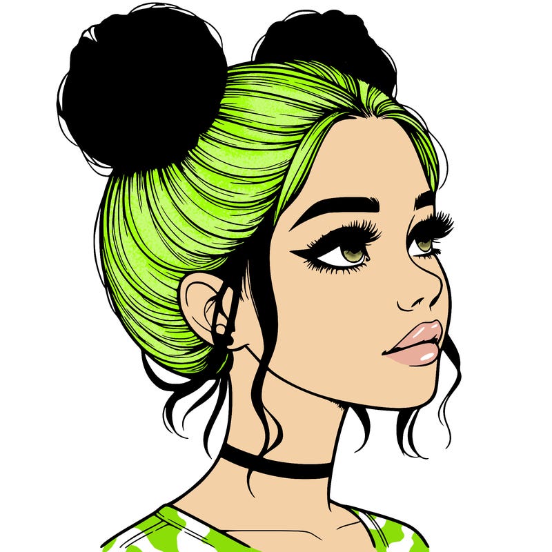 realistic girl with buns on the top of her head